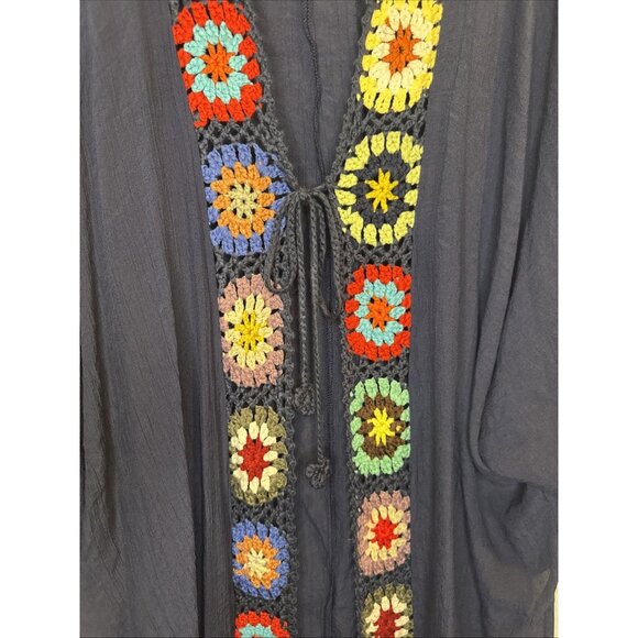 Entro Women’s Colorful Crochet Trim Tie Open Front Kimono Duster Cardigan Sz M - Picture 4 of 10